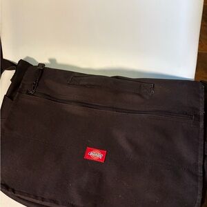 Dickies Black Canvas Messenger Bag with Red Logo Patch